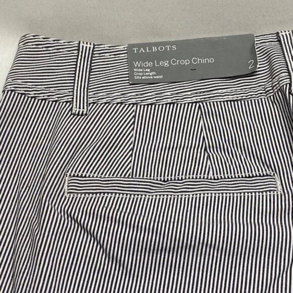 Talbots Women's Size 2 Wide Leg Crop Chino Pant High Waist Blue White Stripe NWT - Picture 6 of 14